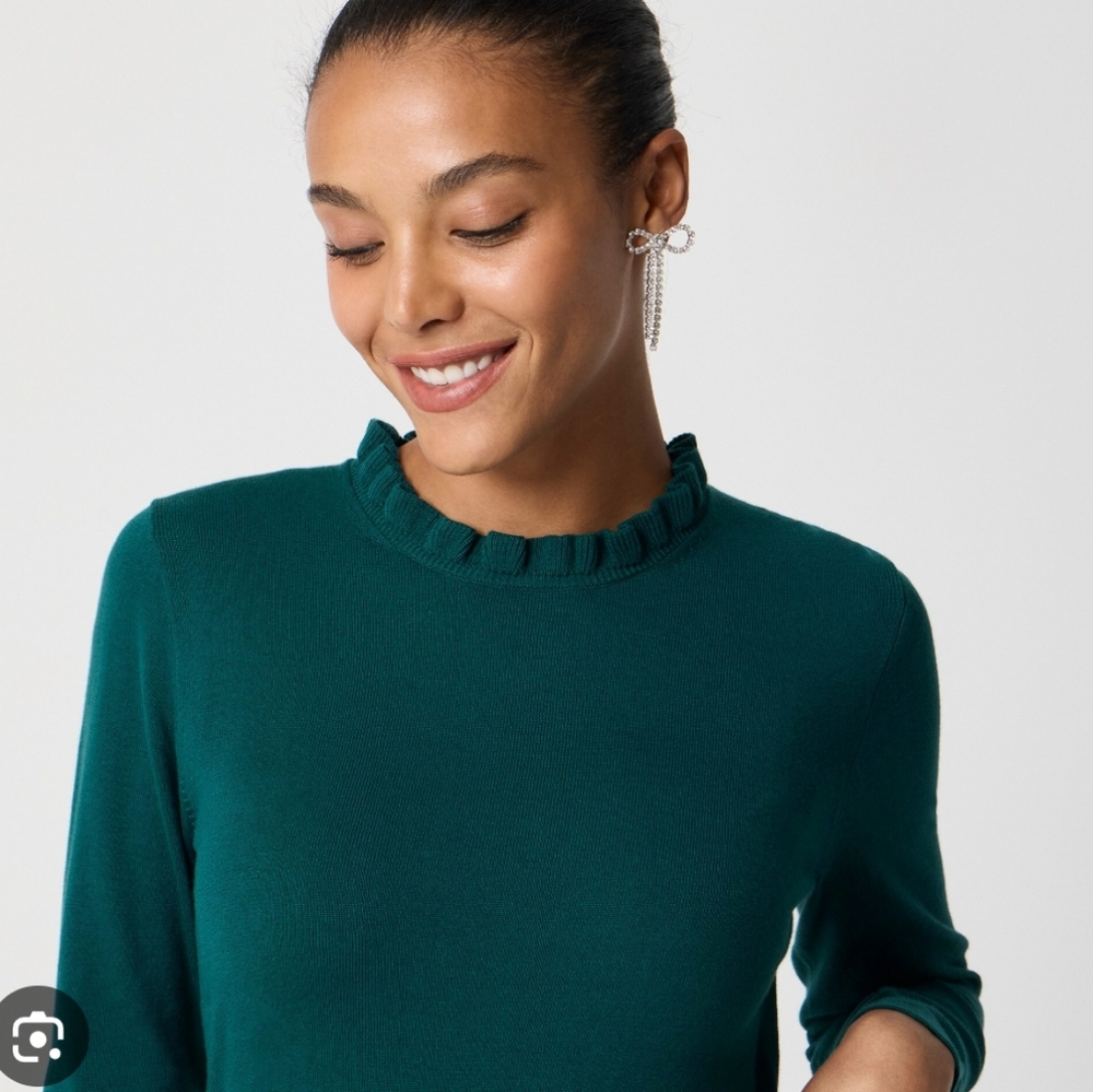 J. Crew Mock Turtle Neck Sweater Size Medium Green 100% Cotton